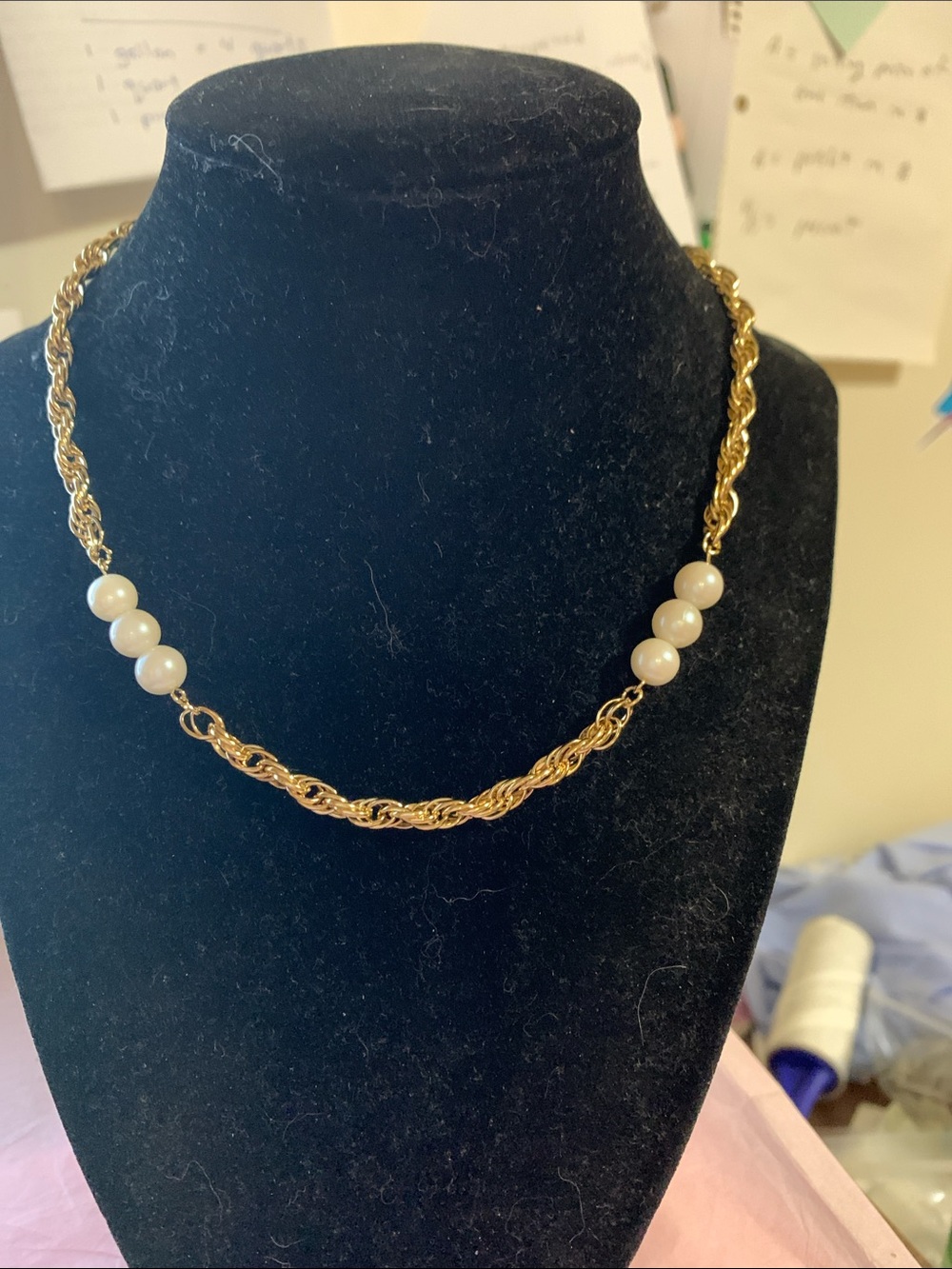 Gold-Tone Rope Chain Necklace with Pearl Accents - Women's Jewelry